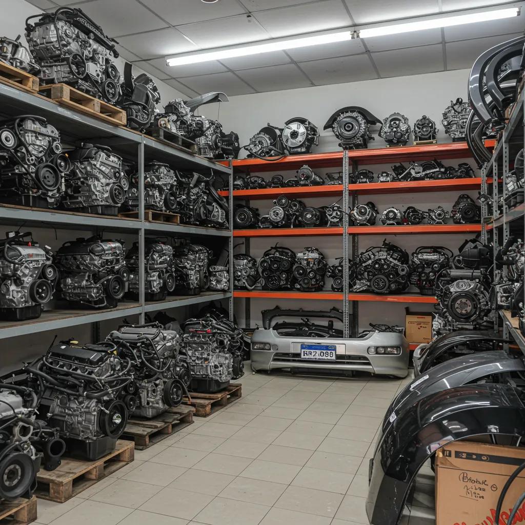 Auto parts shop in Singapore with a variety of used car parts on display
