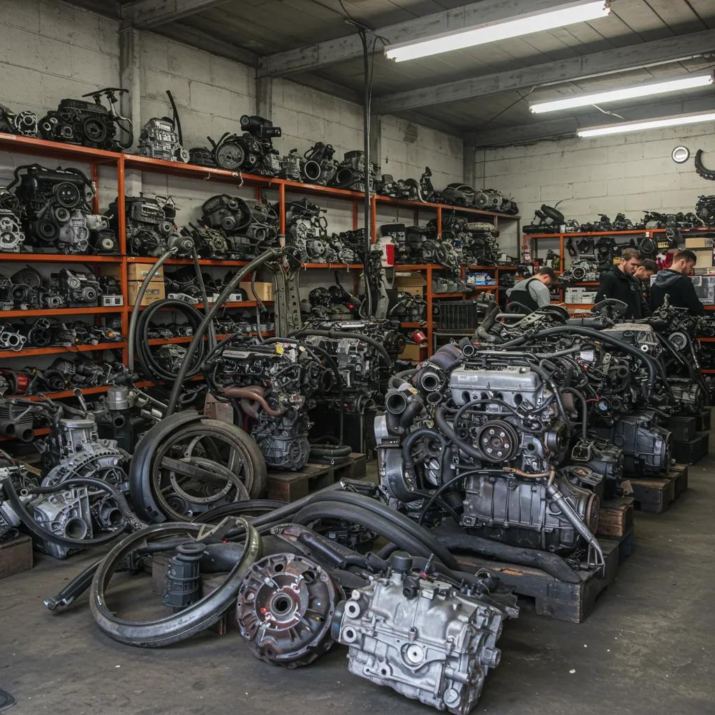 Local auto parts shop with various used car parts displayed, emphasizing reliable sourcing