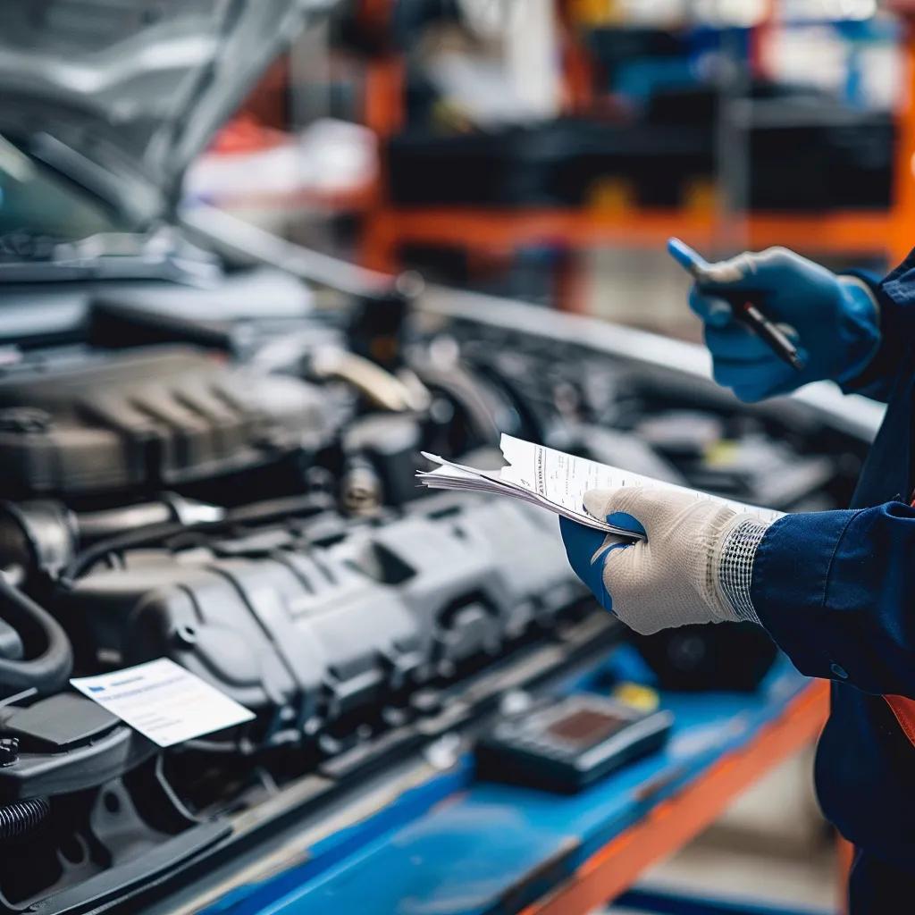 Mechanic inspecting a used car part for compatibility in a workshop