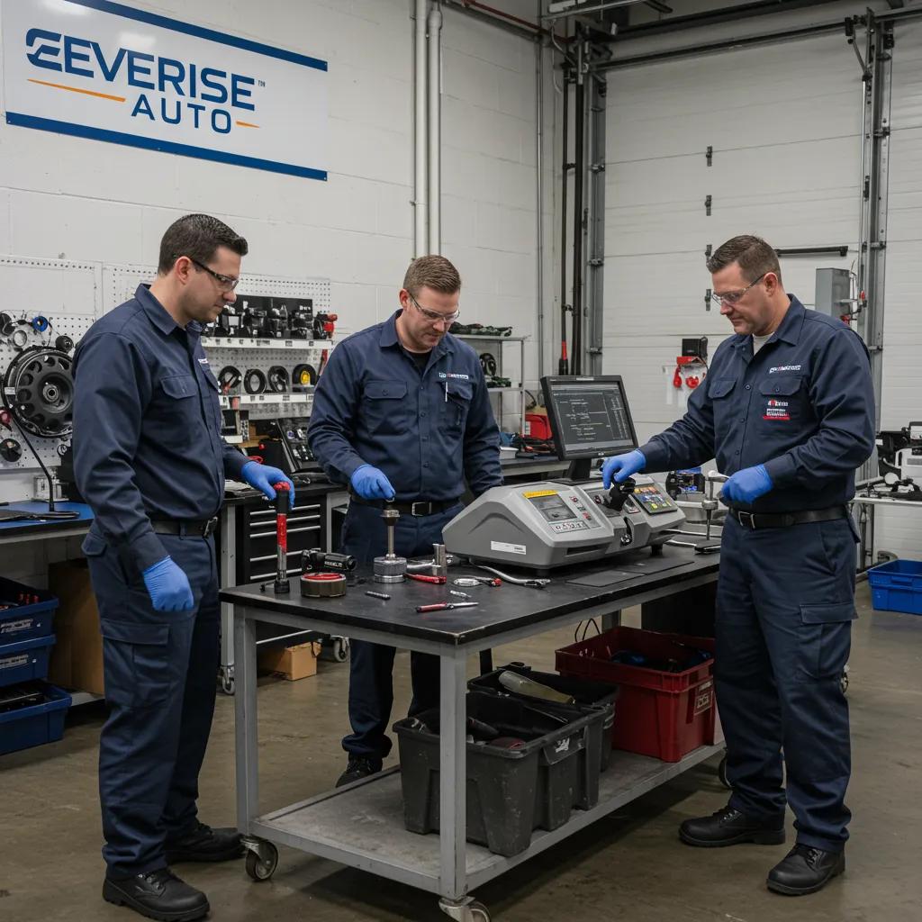 Everise Auto technicians meticulously inspecting used car parts to ensure top quality